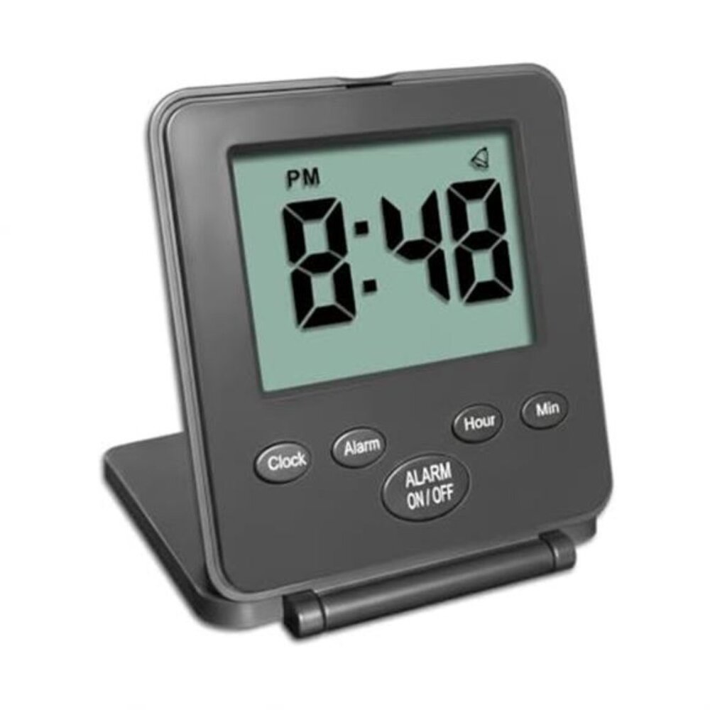 Digital Travel Alarm Clock Loud Easy to Use Small Battery Powered Black Clock